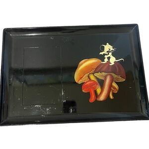 Couroc of Monterey Tray Raised Cheese Board with Mushrooms Mouse VTG MCM Black